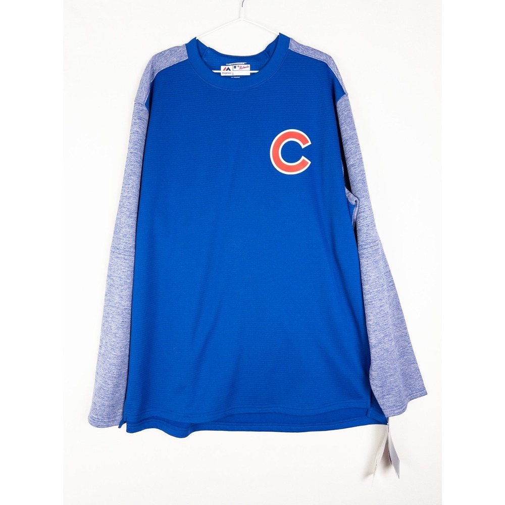 NWT Majestic Therma Base Chicago Cubs Pullover Sweatshirt‎ Mens 2XL Blue MLB